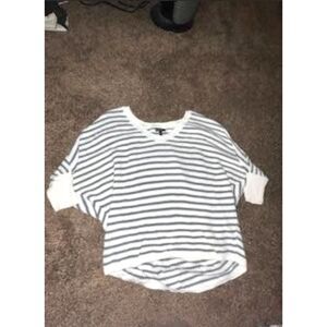EXPRESS cotton white & gray stripe knit crewneck sweater w/ dolman sleeves Sz SP